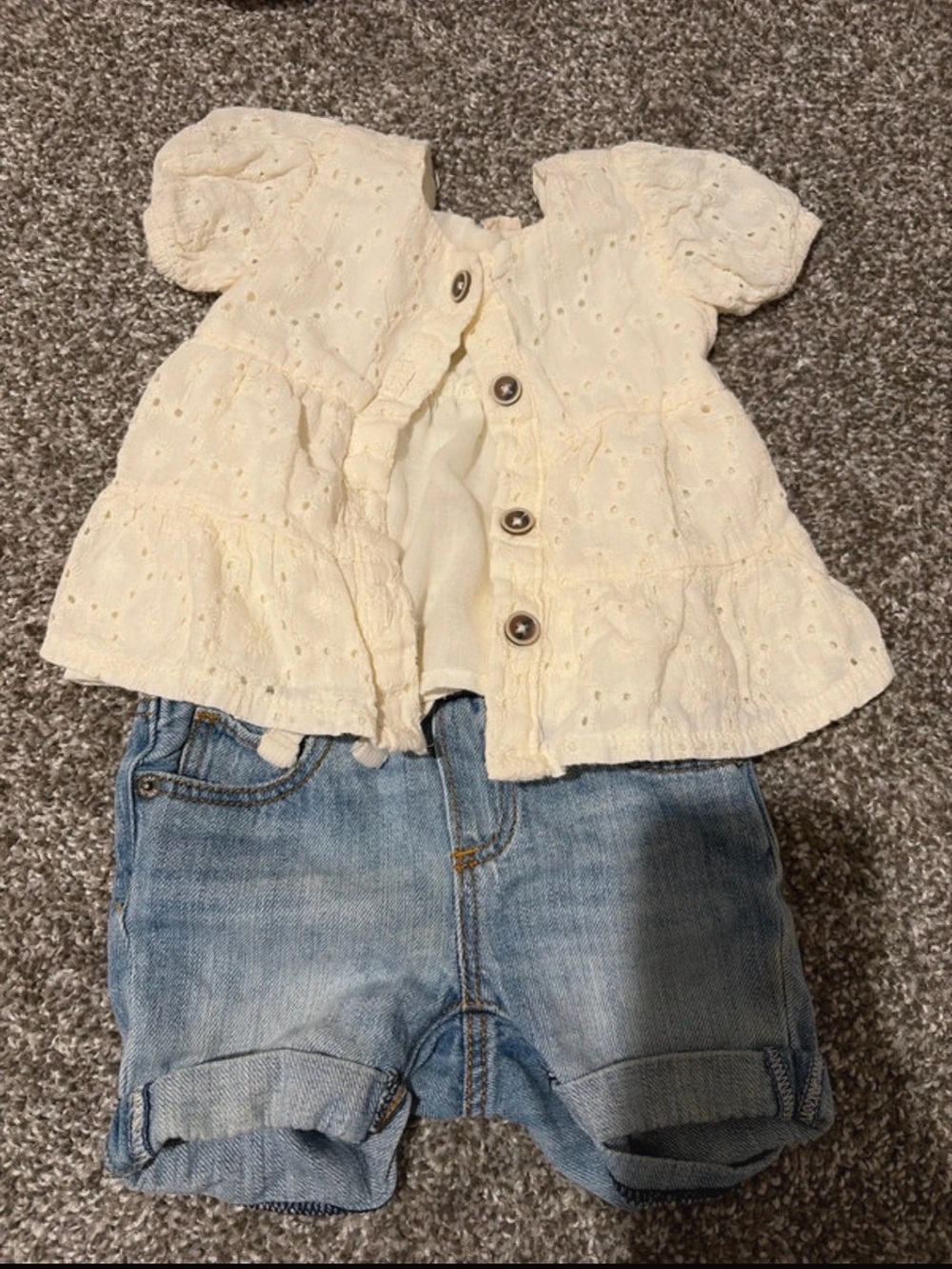 Cream Eyelet Button-Front Baby Top and Baby Shorts